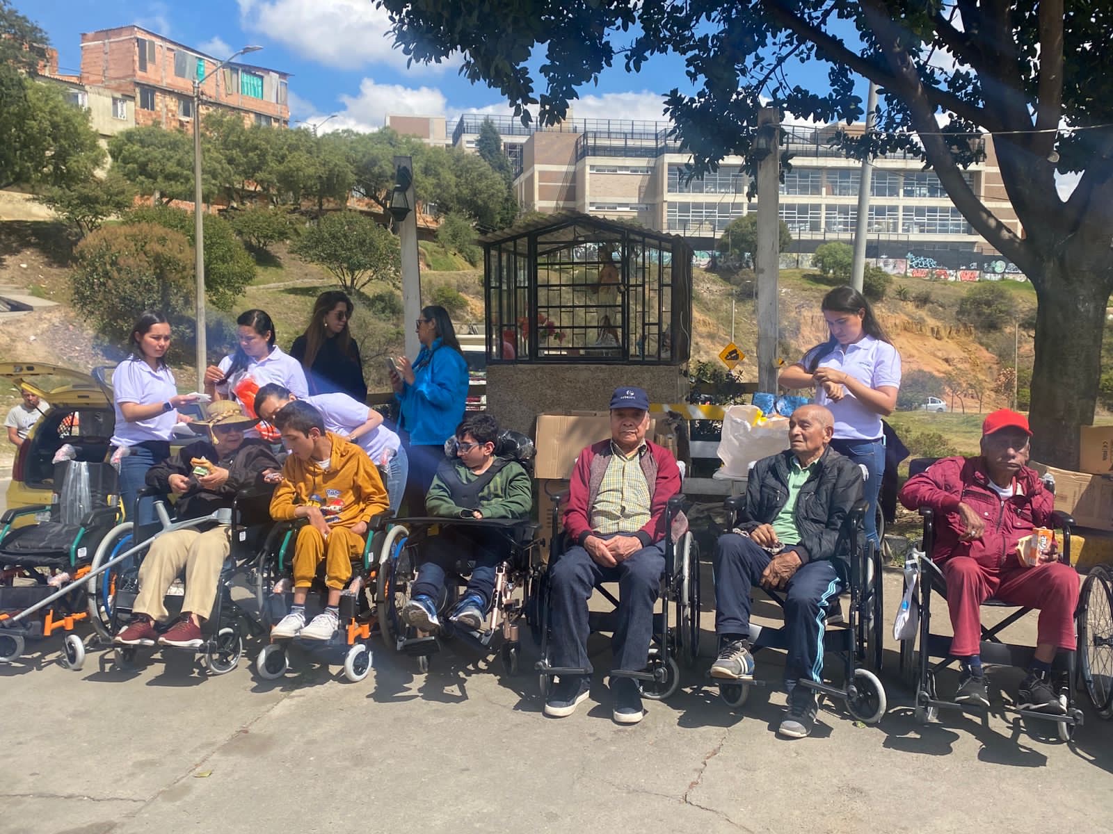 Niño feliz en silla de ruedas